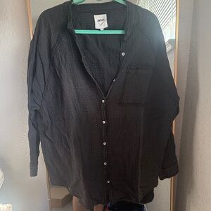 aerie Black Lightweight Button-Front Shirt